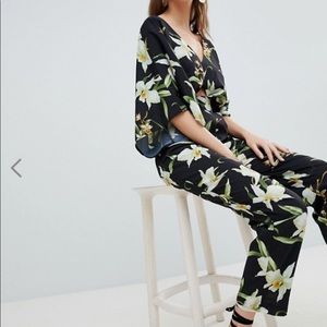 Kimono sleeve floral jumpsuit